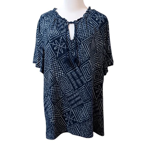 RALPH LAUREN Blouse Top Shirt Linen Blend Size 2X Blue Short Sleeves Tie Front - Picture 8 of 8